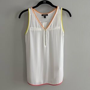 Express zip front tank with piping in multiple colors. Size XS